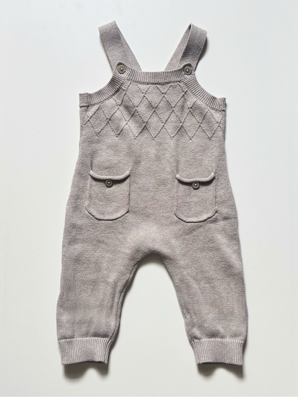 0-3 month autumn knit overalls • unisex taupe sweater jumpsuit • cotton
